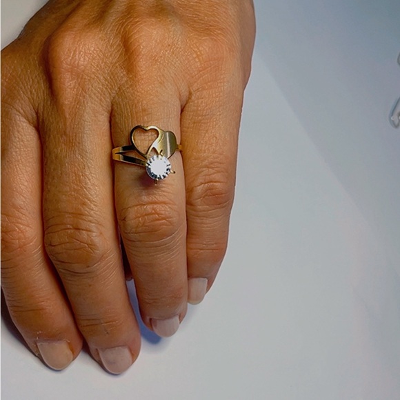 NWT Stainless Steel Gold zircon double Heart Woman ring Size 6.5 - Picture 15 of 16